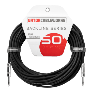 a professional 50-foot balanced patch cable featuring ¼-inch TRS male to ¼-inch TRS male connectors